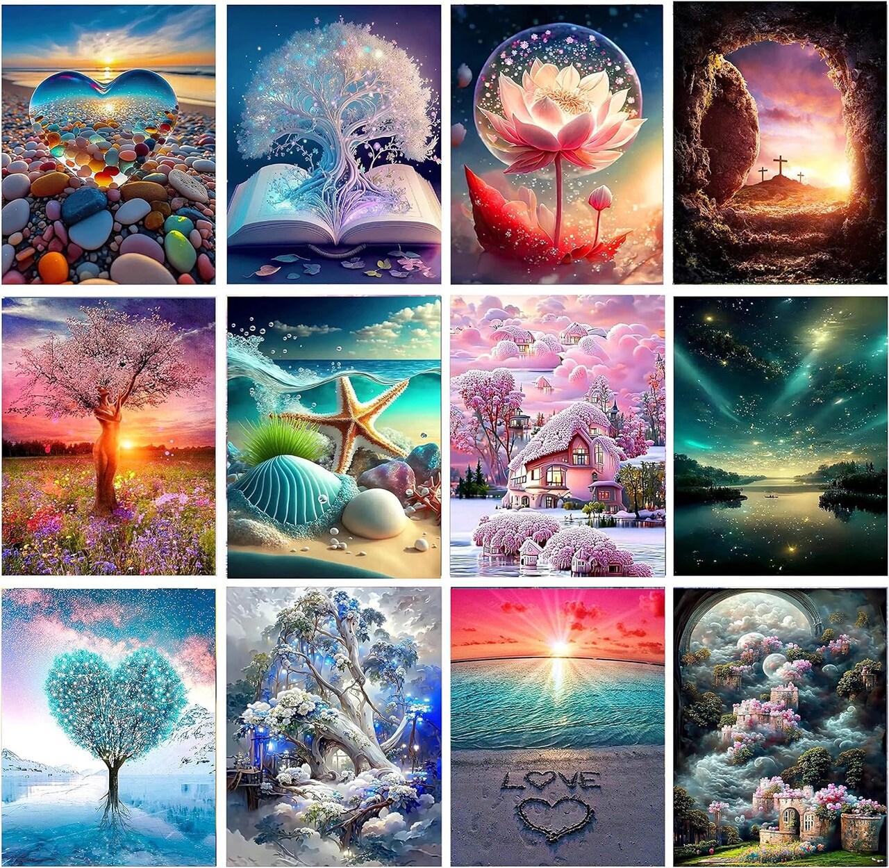 12 Pack Diamond Painting Kits for Adults,5D Landscape Diamond Art Kit for Beginners,DIY Paint with Diamonds Round Full Drill Paintings Gem Art for Home Wall Decor 12X16